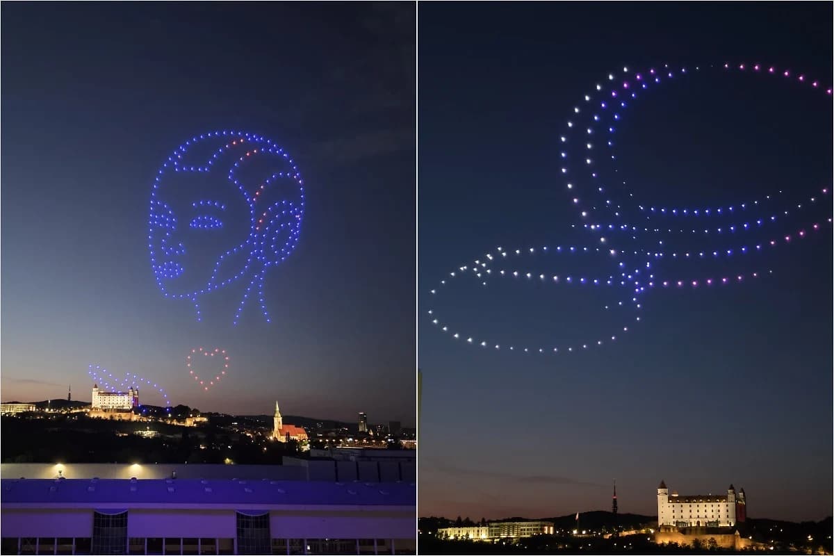 Bratislavu ovládla veľká dronová show nad Dunajom. Odkiaľ bol najlepší výhľad